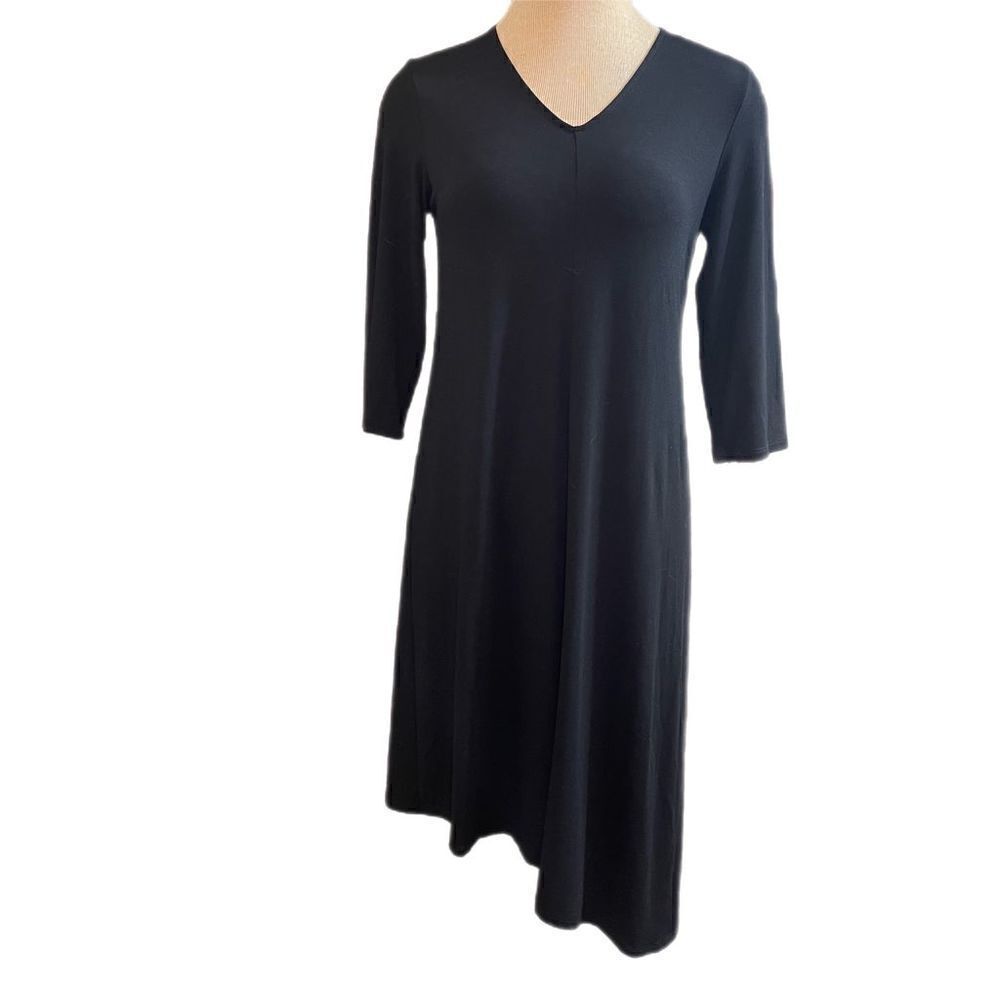 Eileen Fisher Black Viscose Asymmetrical Dress Size PM